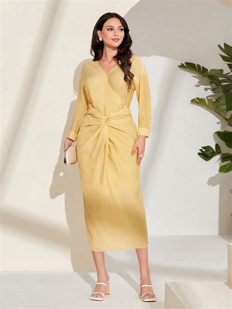 Shein Modely Surplice Neck Ruched Wrap Hem Dress Shein Uk