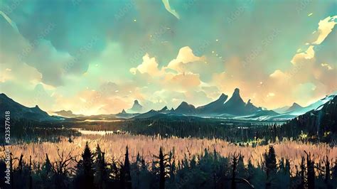 Forest and mountains digital painting. 4K background, wallpaper of ...