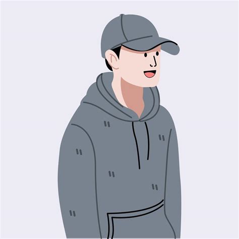 Young Man Wear Hoodie And Cap Flat Illustration 13413232 Vector Art At