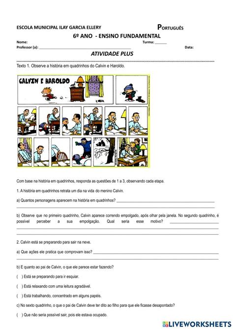 Exercícios Português Worksheet Live Worksheets