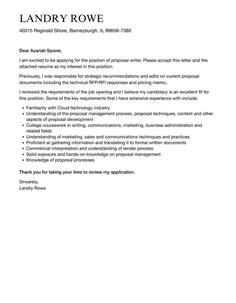 Proposal Writer Cover Letter Velvet Jobs