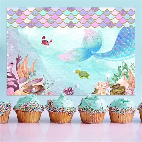 Buy Mermaid Backdrop For Girls Birthday Polyester 7x5ft Under The Sea