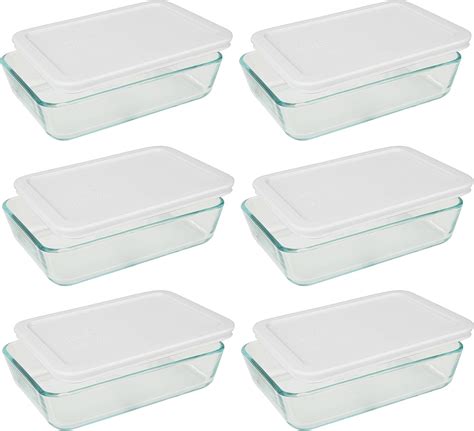 Pyrex 3 Cup Rectangle Glass Food Storage Containers With White Plastic