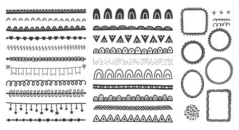 Hand drawn set of cute doodle frames, dividers, borders. 1213407 Vector ...