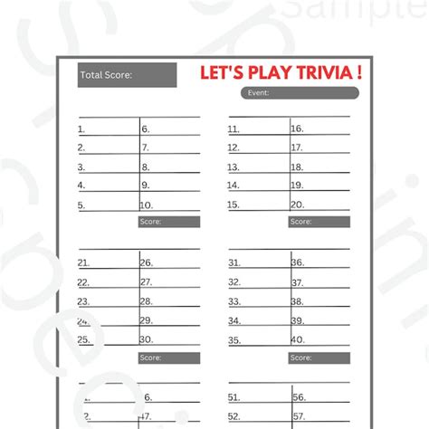 Trivia Answer Sheet Etsy