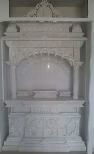 Square White Makrana Marble Beautiful Carved Temple For Home Size