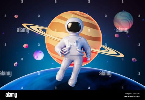 Cartoon Spaceman With Outer Space Background 3d Rendering Digital