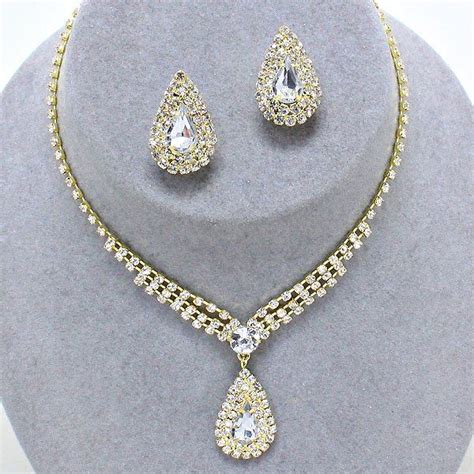 Gold Tone Diamante Clip On Earring Set For Brides Mother Of The Bride Available In Lots Of