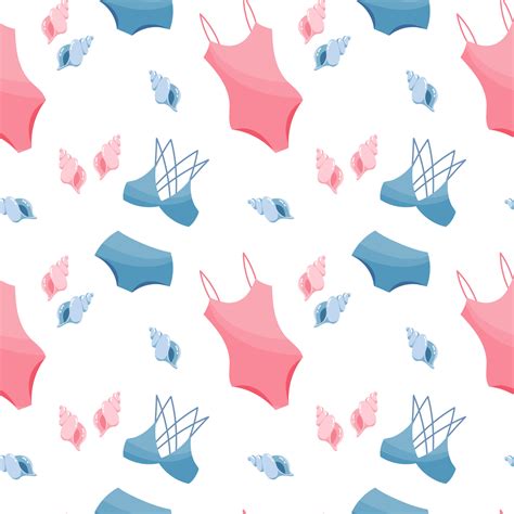 Seamless Pattern Drawn Women S Bikini Swimwear And Seashells On A White Background Travel