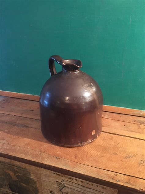 Antique Brown Stoneware Molasses Jug J Fisherlyonsny Etsy