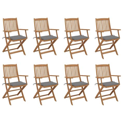 Chaises pliables d extérieur avec coussins 8 pcs Bois d acacia