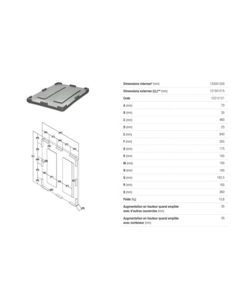 COPG12 Couvercle Pour Caisse Palette Robuste 1200x1200 Mm