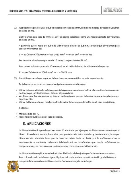 Informe De Dilatacion Termica De Solidos Y Liquidos Pdf