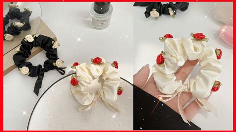 Cómo hacer un Scrunchie de Sátin con mini Rosas de Satín Te enseño