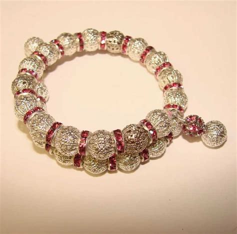 Gorgeous Filigree Pink Rhinestone Wrap Bracelet Gem