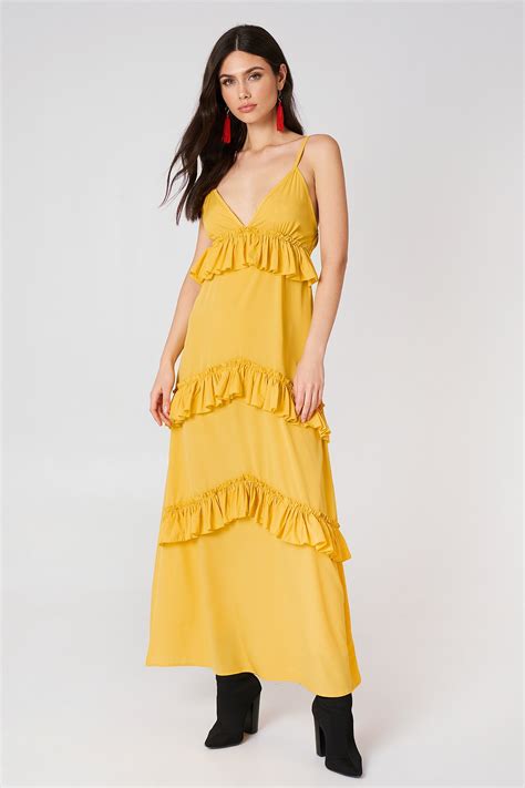 Ruffle Strap Maxi Dress Yellow Na