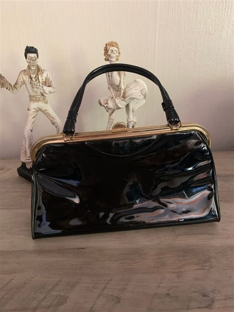 Vintage Shiny Black Patent Leather Purse Etsy In Leather