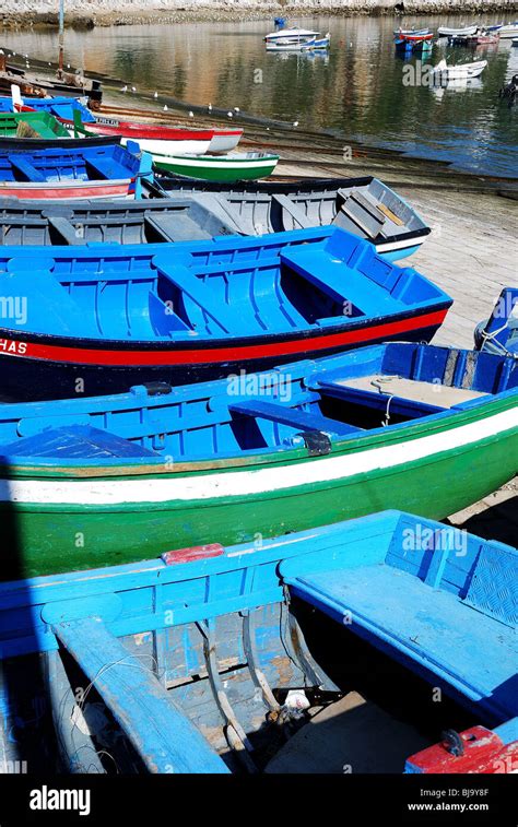 Colourful Fishing Boats At Sesimbra Portugal Stock Photo Alamy