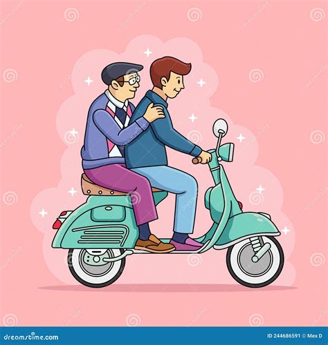 Father And Son Riding Bicycles Vector Cartoon Illustration