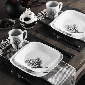 Corelle Square 16 Piece Seasonal Black Trees Glass Dinnerware Set