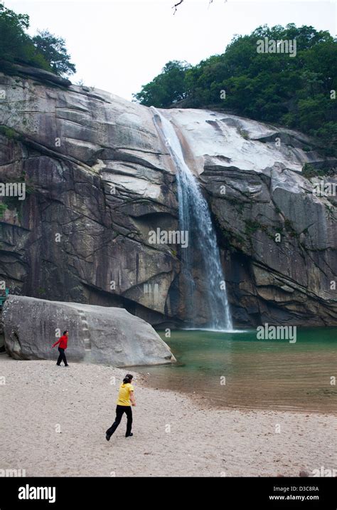 North Korean Women In Kaesong Waterfall Kaesong North Korea Stock