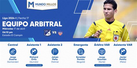 Jorge Duarte será el árbitro de Millonarios vs Junior Mundo Millos