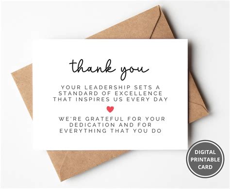 Printable Leader Thank You Card, Thank You Card for Boss, Leader