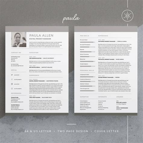 Paula Resumecv Template Word Photoshop Indesign Etsy