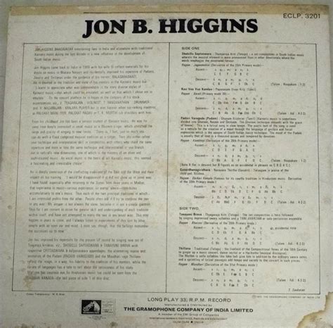 Classical Lp Vinyl Record By Jon B Higgins Carnatic Classical