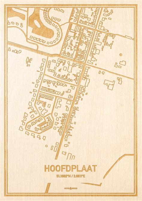 Kaart Hoofdplaat Gegraveerde Stadskaart Hood Wood Hout A4 Bol