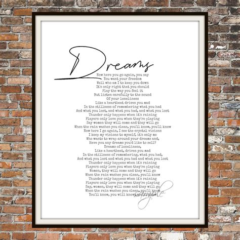 DREAMS STEVIE NICKS Lyric Fleetwood Mac Songs Breakup | Etsy