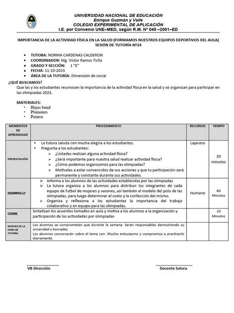 Sesion 24 De Tutoria 2023 Importancia De La Actividad Física En La