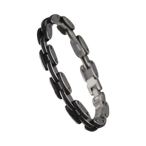 Gourmette Bracelet Homme En Acier Inoxydable Et Caoutchouc Noir Achat