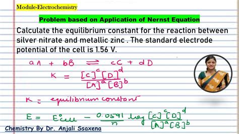 Nernst Equation Applications How To Calculate Equilibrium Constant Engineering Chemistry Youtube