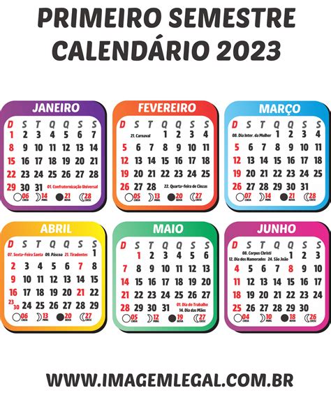 Calendario Primeiro Semestre Colorido Imagem Legal