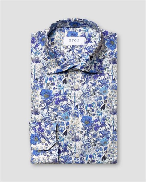 Blue Floral Print Signature Twill Shirt Eton