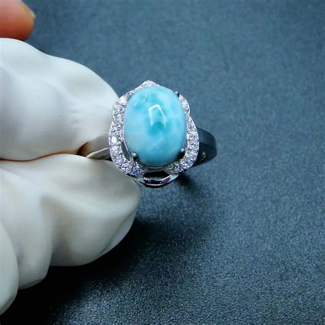 5pieces/Lot Real Genuine Larimar Stone Rings Open size Larimar Gem ...