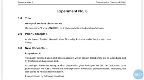 Pc I Lab Experiment No 8 Assay Of Sodium Bicarbonate Youtube