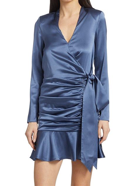 Veronica Beard Agatha Silk Satin Wrap Effect Dress In Blue Lyst