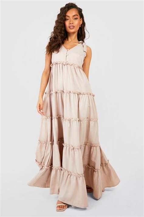 Tie Detail Tiered Maxi Dress Boohoo Usa