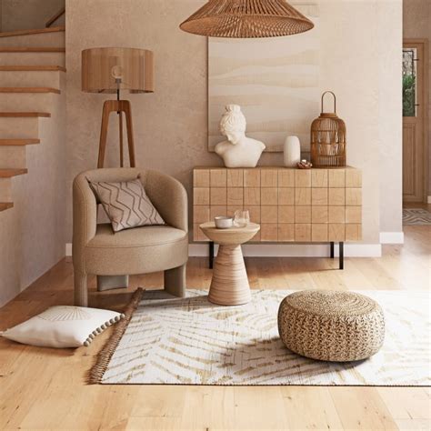 Pouf rond en jute et coton marron et écru tressés MATTIS Maisons du Monde