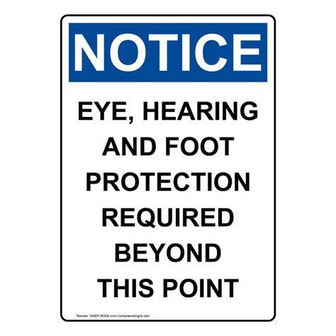 Vertical Eye Hearing And Foot Protection Sign Osha Notice