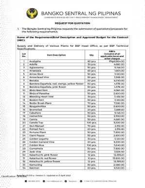 Fillable Online Supply And Delivery Of Various Plants For Bsp Head