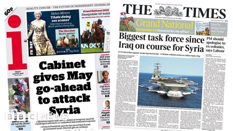 Newspaper Headlines May Gets Backing For Syria Action Bbc News