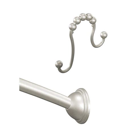 MOEN 72 in. Adjustable Curved Shower Rod in Brushed Nickel with Shower Curtain Rings (12-Pack ...