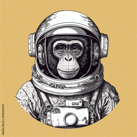 Hand Drawn Monkey Hipster Astronaut Vector Illustration Monkey