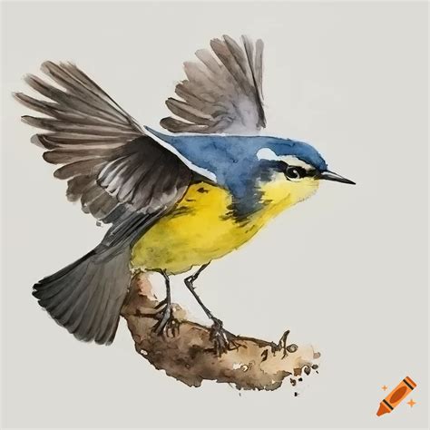 Watercolor Painting Of Male And Female Cerulean Warblers In Flight On