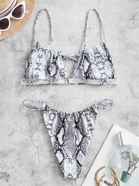 Emma MacDonald X ZAFUL Snakeskin Braided Straps Keyhole Bikini Swimwear