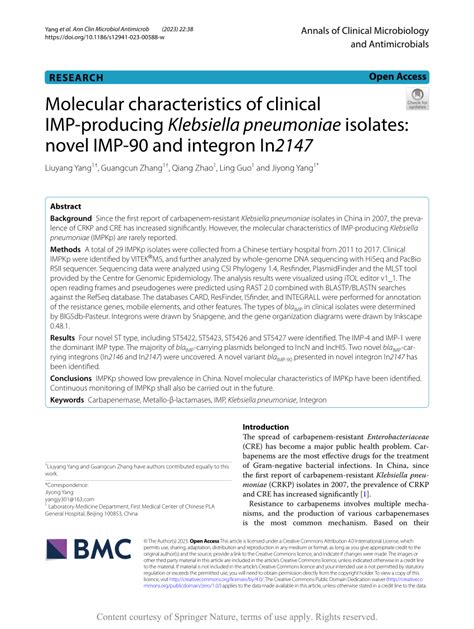 Pdf Molecular Characteristics Of Clinical Imp Producing Klebsiella