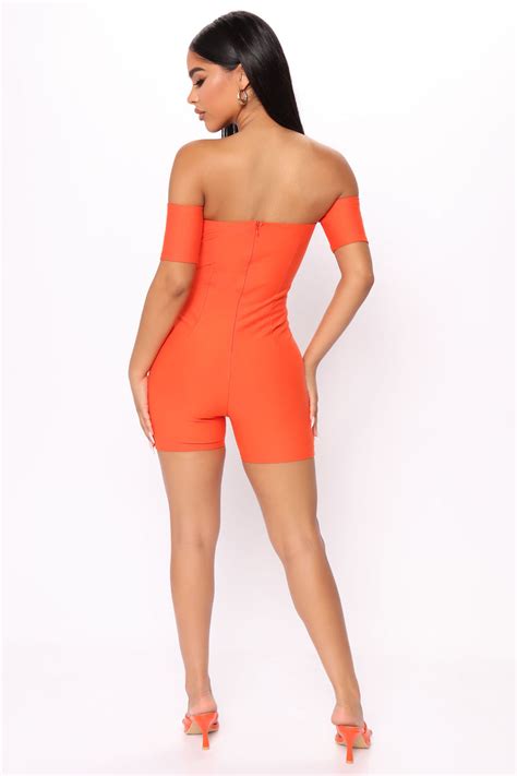 Caliente Off Shoulder Romper Orange Fashion Nova Rompers Fashion